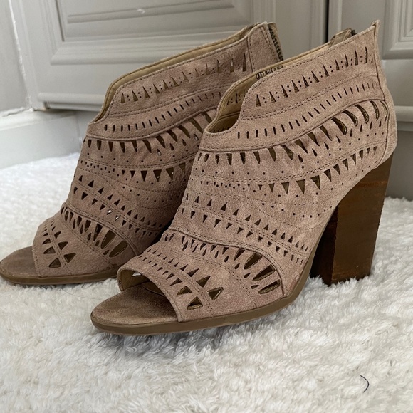 Not Rated Shoes - Tan Suede Peep Toe booties